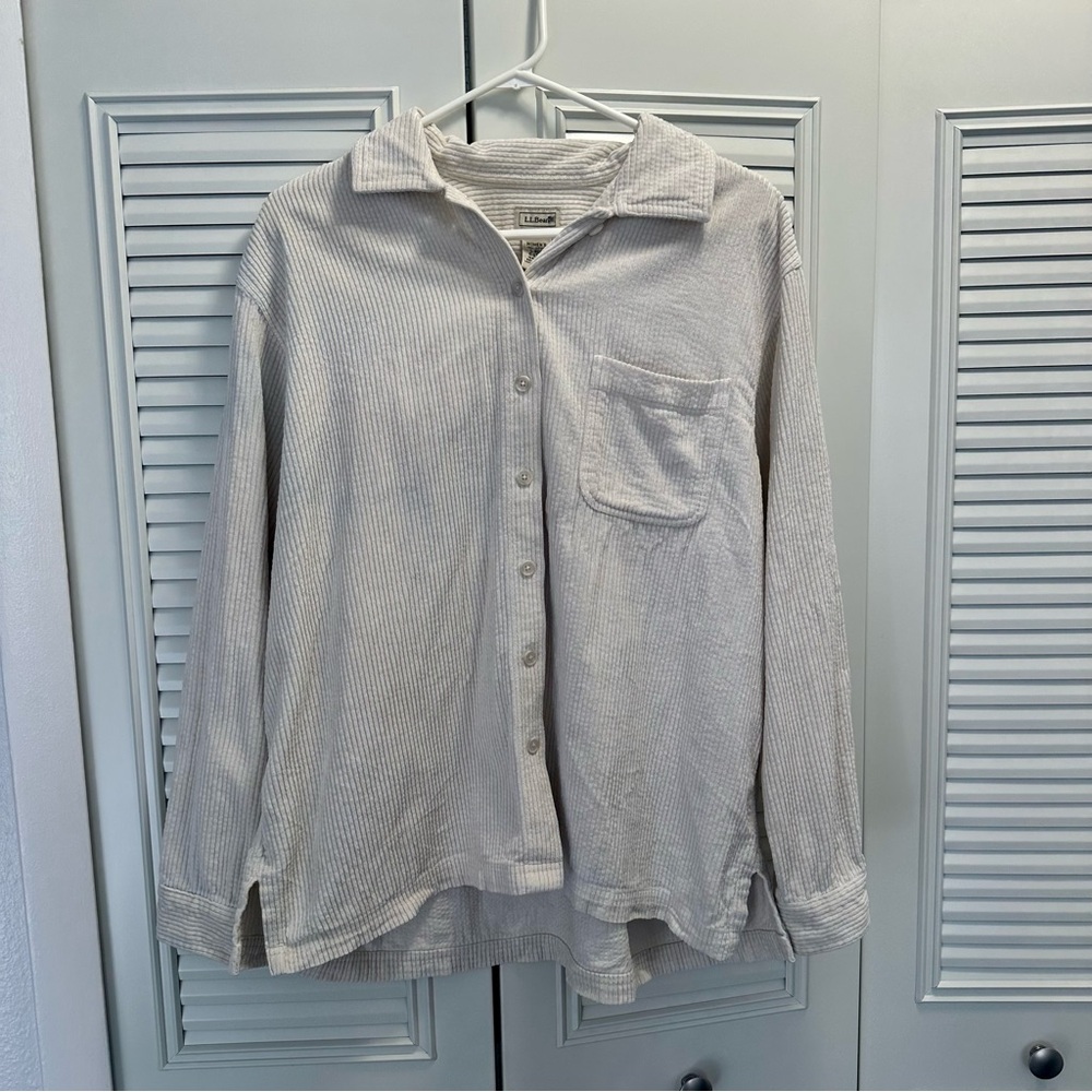 LL Bean White Corduroy Button-Up Shirt
